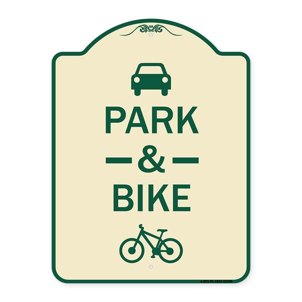 Park & Ride With Bicycle Graphic Heavy-Gauge Aluminum Architectural Sign, 24" x 18", TG-1824-23499